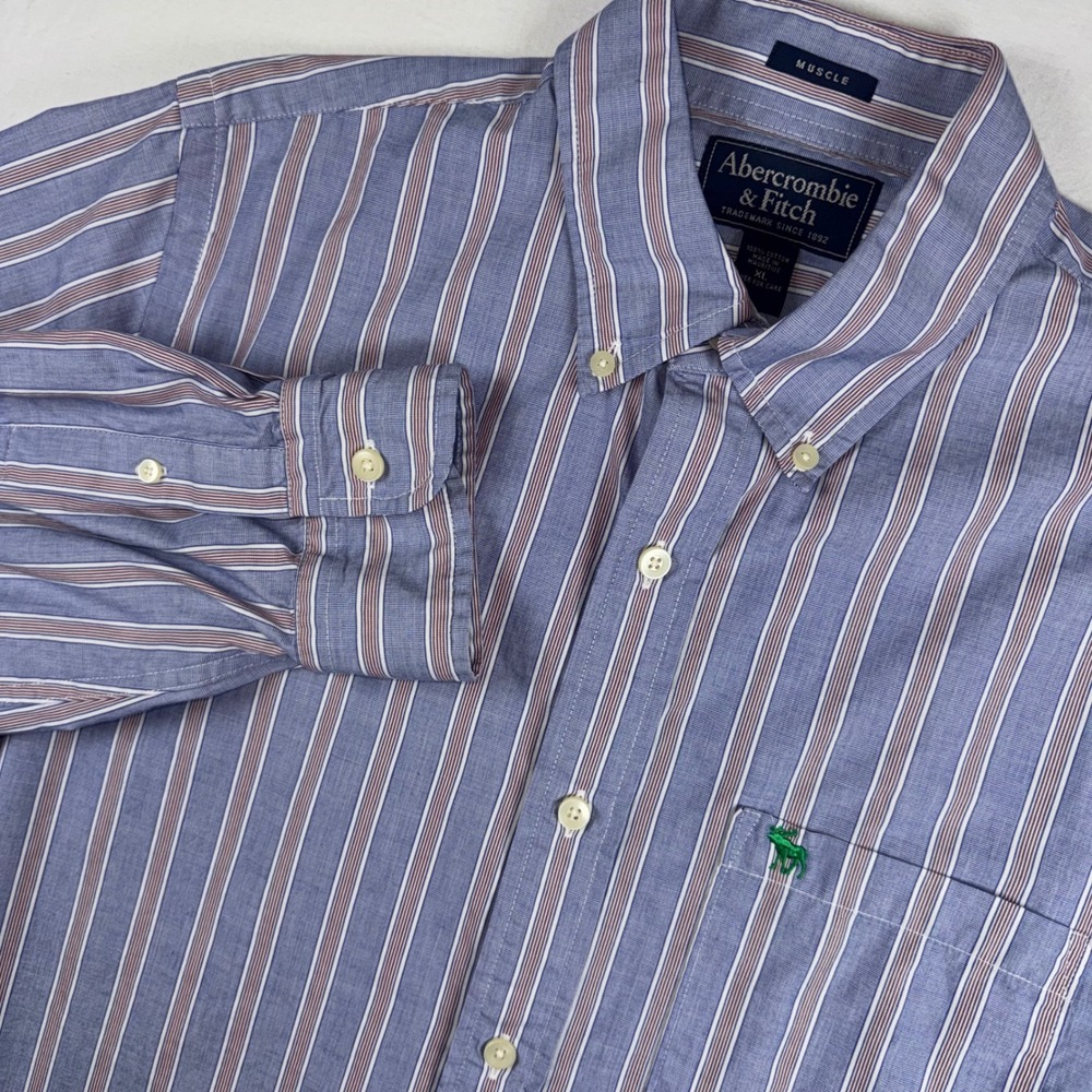 Abercrombie & Fitch Button Down Mens XL Blue Striped Muscle Fit Long Sleeve